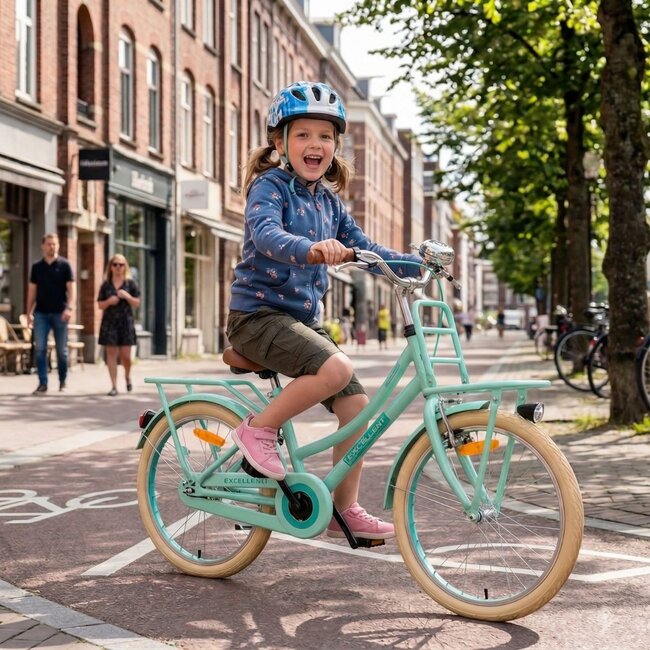 Vélo Fille de Luxe 20 pouces avec Porte-bagages Avant et Éclairage (6-8 ans) – Vert