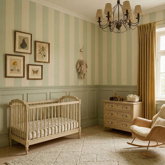 Sustainable Striped Wallpaper Gelati Pistacchio with Wide Stripes (100 cm) – Pastel Green