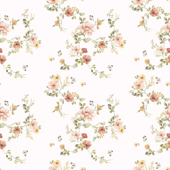 Duurzaam Banenbehang Floral Vintage met Pastel Bloemen – Naturel
