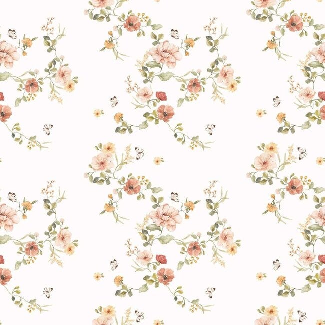 Papier Peint Durable Floral Vintage aux Fleurs Pastel – Naturel