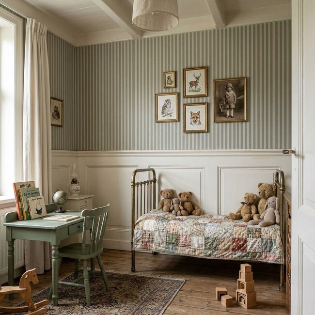 Sustainable Striped Wallpaper Vintage Stripes – Classic Blue (50 cm wide)