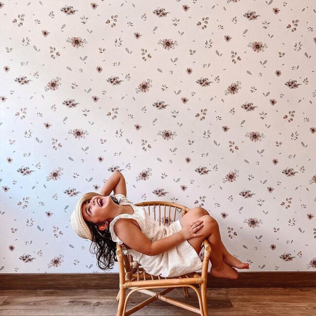 Sustainable Striped Wallpaper Flowers Minimini with Delicate Flowers (50 cm wide)