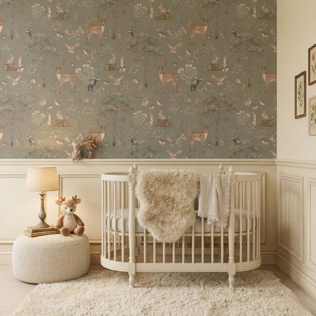 Non-woven Wallpaper Fantastic Forest Green – Luxury Kids Wallpaper