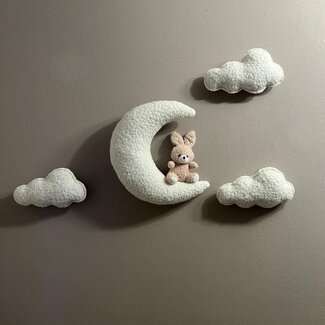 Marjems Décoration murale chambre d’enfant – ensemble de nuages avec lapin sur la lune | 4 pièces