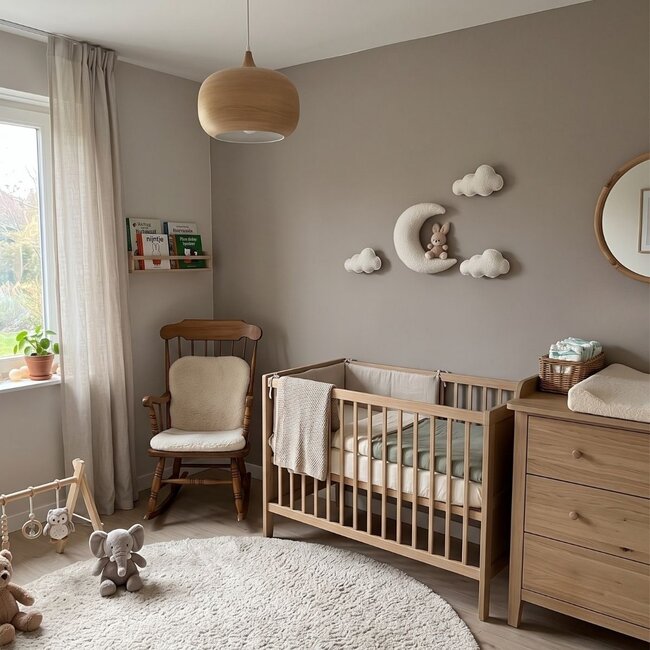 Wanddekoration Kinderzimmer Wolkenset mit Hase auf dem Mond | 4-teilig