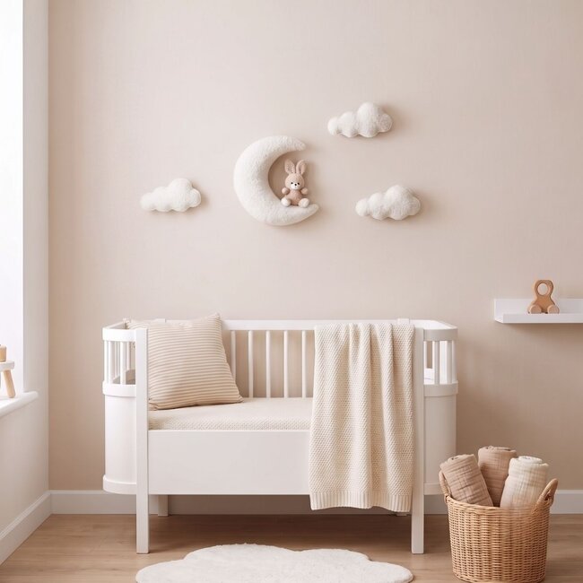 Décoration murale chambre d’enfant ensemble de nuages avec lapin sur la lune | 4 pièces
