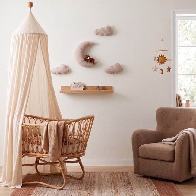Muurdecoratie kinderkamer wolkenset met beertje op de maan | 4-delig
