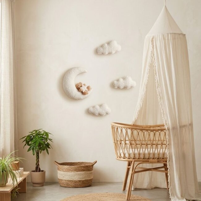 Décoration murale chambre d’enfant ensemble de nuages avec lapin sur la lune | 4 pièces