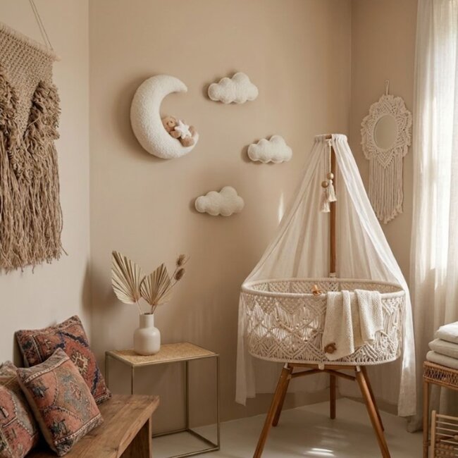 Wanddekoration Kinderzimmer Wolkenset mit Bäre auf dem Mond | 4-teilig