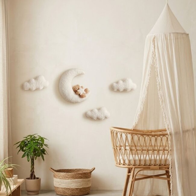 Nursery wall decor cloud set with bear on the moon | 4-piece