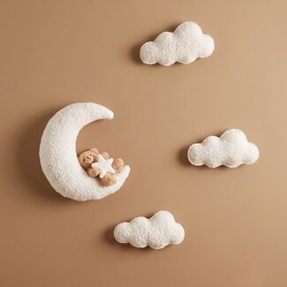 Marjems Décoration murale lune et nuages avec petit ours et étoile | 4 pièces