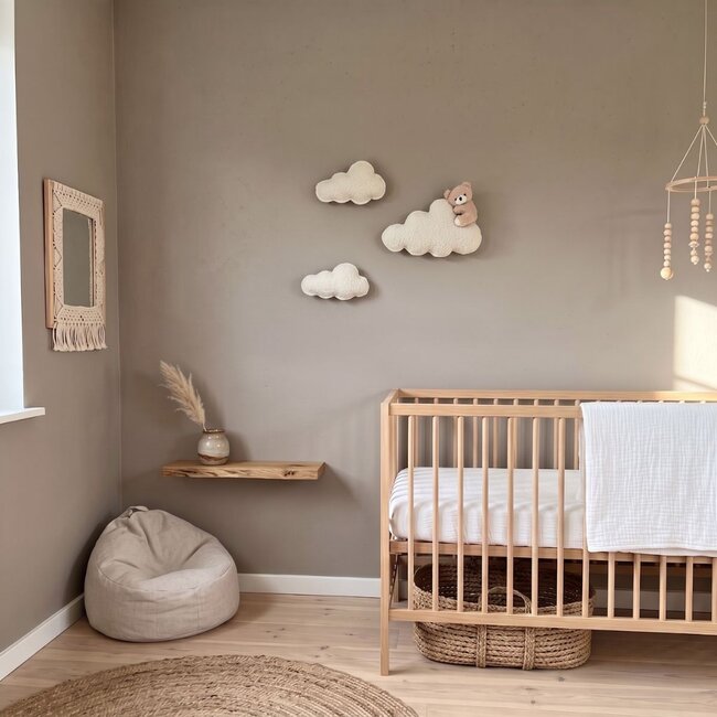 Clouds with teddy bear 3-piece – cute wall decoration for baby or kids’ room
