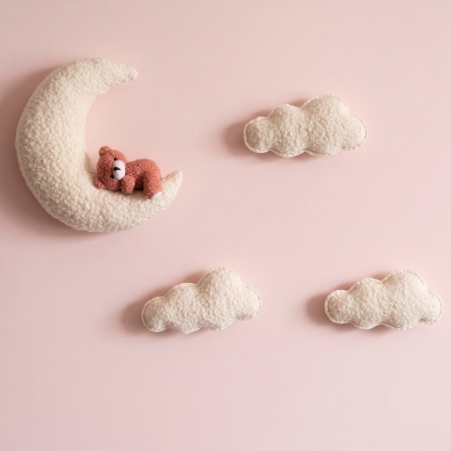 Cloud  with lying bear on the moon – 4-piece wall decoration for a dreamy nursery