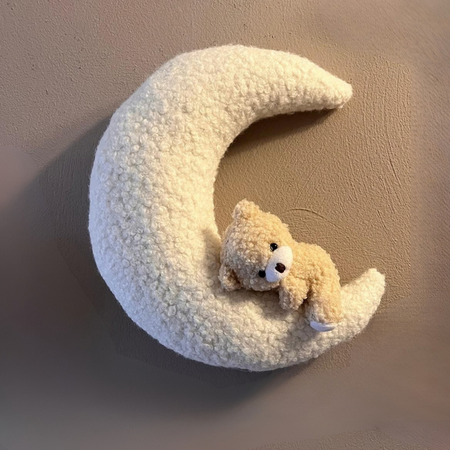 Cloud  with lying bear on the moon – 4-piece wall decoration for a dreamy nursery