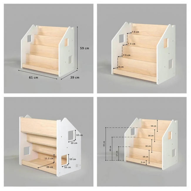 Montessori White Kids Bookshelf 61x39x61 cm