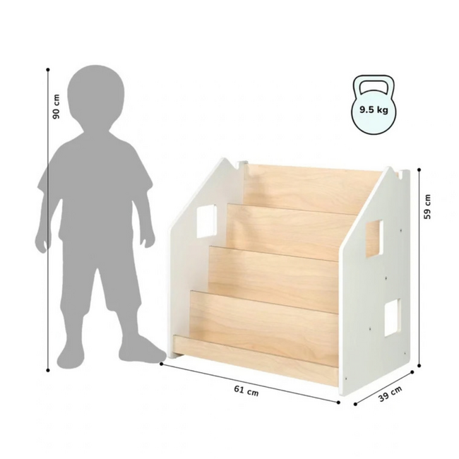 Montessori White Kids Bookshelf 61x39x61 cm