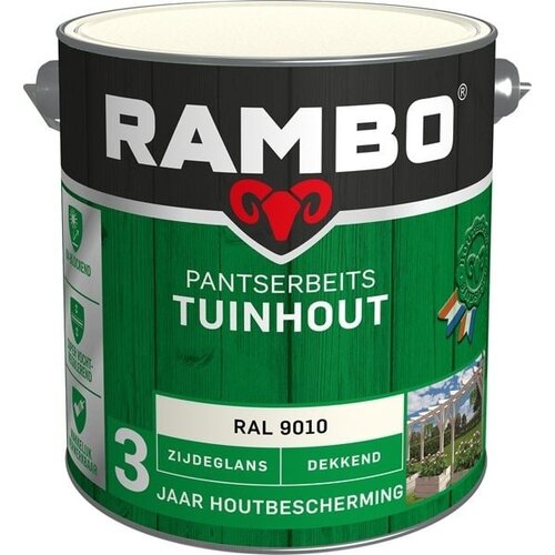 Rambo Pantserbeits Tuinhout Zijdeglans Dekkend - RAL 9010 Rambo Pantserbeits Tuinhout Zijdeglans Dekkend - RAL 9010