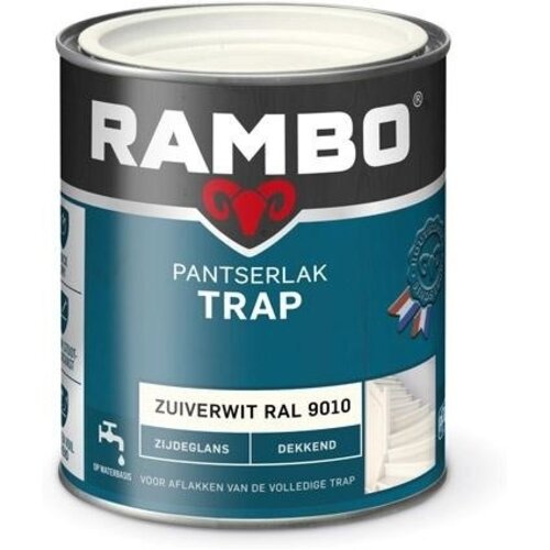 Rambo Pantserlak Trap Dekkend Zijdeglans - Zuiverwit Ral 9010 Rambo Pantserlak Trap Dekkend Zijdeglans - Zuiverwit Ral 9010