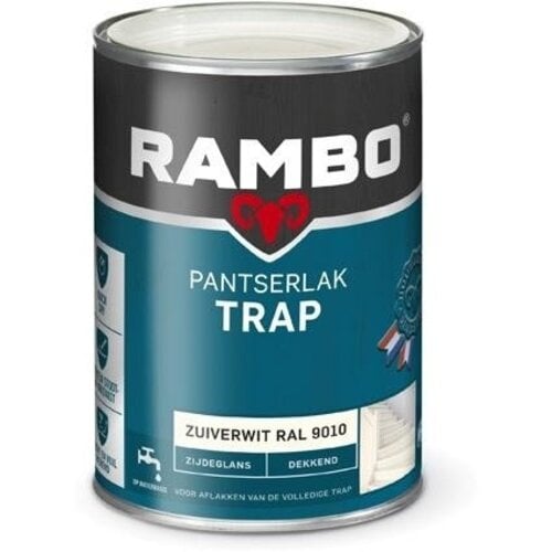 Rambo Pantserlak Trap Dekkend Zijdeglans - Zuiverwit Ral 9010 Rambo Pantserlak Trap Dekkend Zijdeglans - Zuiverwit Ral 9010