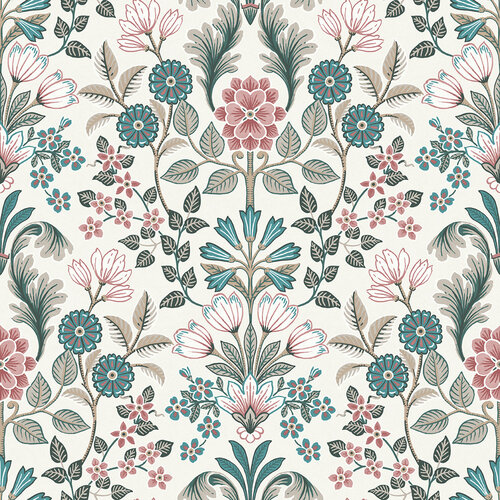 Dutch Wallcoverings Behang Escapade Bloem Beige/Groen/Rood A414-10