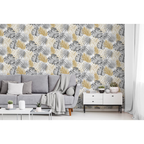 Dutch Wallcoverings Behang Escapade Palmbladeren Zwart/Goud L604-09 Dutch Wallcoverings Behang Escapade Palmbladeren Zwart/Goud L604-09