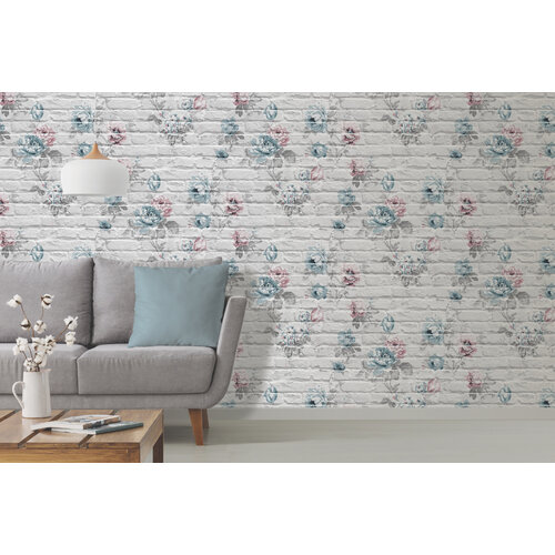 Dutch Wallcoverings Behang Escapade Baksteen/Bloem Grijs L781-09 Dutch Wallcoverings Behang Escapade Baksteen/Bloem Grijs L781-09