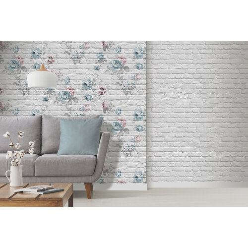 Dutch Wallcoverings Behang Escapade Baksteen/Bloem Grijs L781-09 Dutch Wallcoverings Behang Escapade Baksteen/Bloem Grijs L781-09