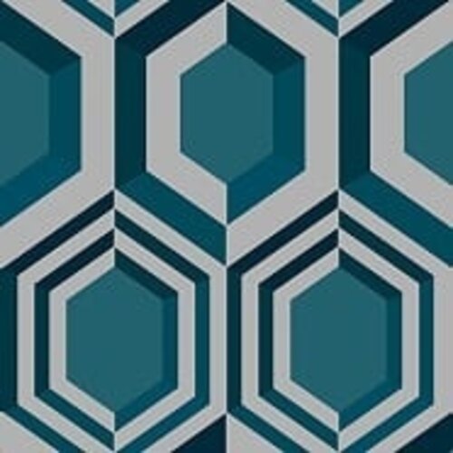 Dutch Wallcoverings Behang Galactik Retro Petrol/Grijs J407-11 Dutch Wallcoverings Behang Galactik Retro Petrol/Grijs J407-11