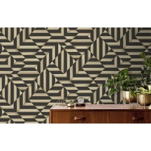 Dutch Wallcoverings Behang Galactik Ruit/Streep Bruin/Goud L858-09 Dutch Wallcoverings Behang Galactik Ruit/Streep Bruin/Goud L858-09