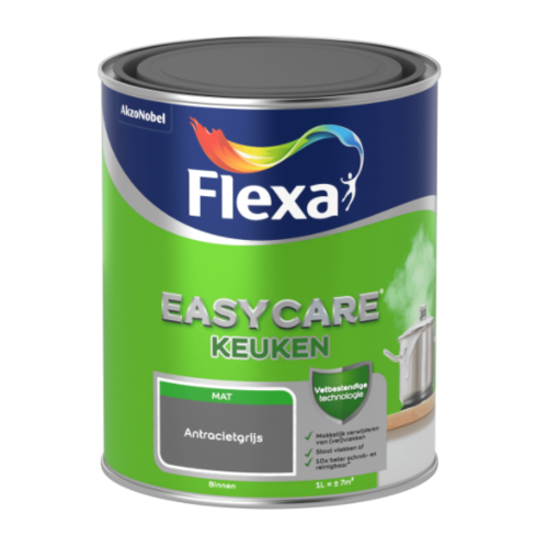 Flexa Easycare Muurverf Keuken Mat - Antracietgrijs - 1 liter Flexa Easycare Muurverf Keuken Mat - Antracietgrijs - 1 liter