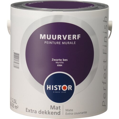 Histor Perfect Finish Muurverf Mat - Zwarte Bes - 2,5 liter Histor Perfect Finish Muurverf Mat - Zwarte Bes - 2,5 liter