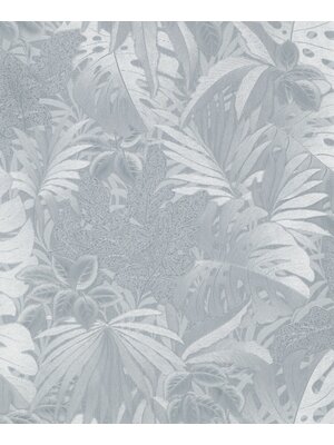Noordwand Botanica Behang met grote bladeren in zilver 33301