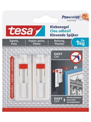 Tesa 77777 - verstelbare klevende spijker voor behang en pleister - tot 2kg - 2 stuks