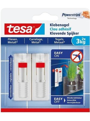Tesa 77764 - verstelbare klevende spijker voor metaal en tegels - tot 3kg - 2 stuks