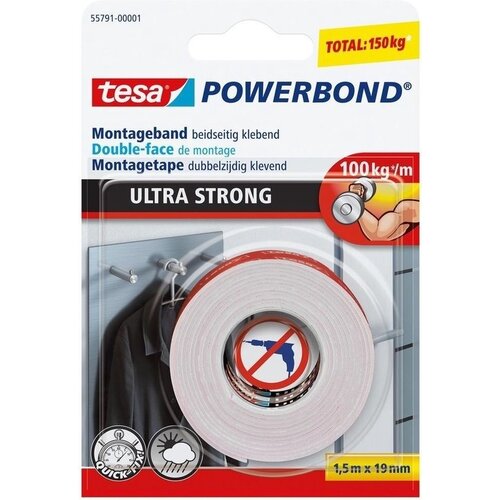 Tesa Powerbond Ultra Strong montagetape 1,5 m x 19 mm Tesa Powerbond Ultra Strong montagetape 1,5 m x 19 mm