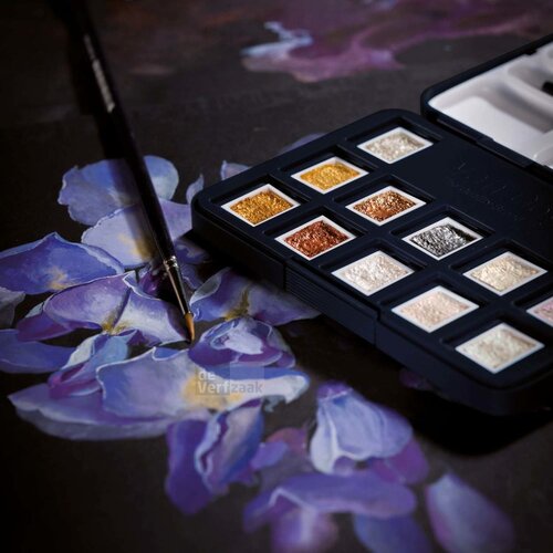 Van Gogh Aquarelverf pocket box Specialty Colours met 12 kleuren in halve napjes Van Gogh Aquarelverf pocket box Specialty Colours met 12 kleuren in halve napjes