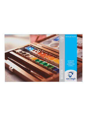 Van Gogh Aquarelverf Set In Kist - 24 Halve Napjes + 3 Accessoires Van Gogh Aquarelverf Set In Kist - 24 Halve Napjes + 3 Accessoires