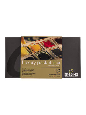 Rembrandt Professionele Aquarelverf Kunststof Pocketbox Set - 12 Halve Napjes + 1 Penseel - Algemene Kleurselectie