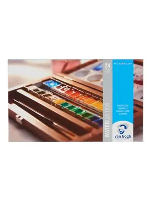 Van Gogh The National Gallery Aquarelverf Set In Kist - 24 Halve Napjes + 3 Accessoires Van Gogh The National Gallery Aquarelverf Set In Kist - 24 Halve Napjes + 3 Accessoires