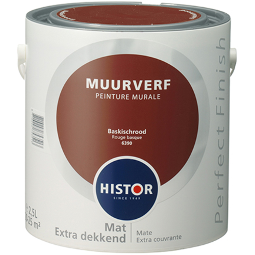 Histor Perfect Finish Muurverf Mat - Baskisch Rood - 2,5 liter Histor Perfect Finish Muurverf Mat - Baskisch Rood - 2,5 liter