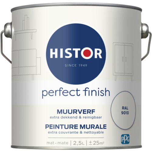 Histor Perfect Finish Muurverf Mat - Ral 9010 - 2,5 liter Histor Perfect Finish Muurverf Mat - Ral 9010 - 2,5 liter