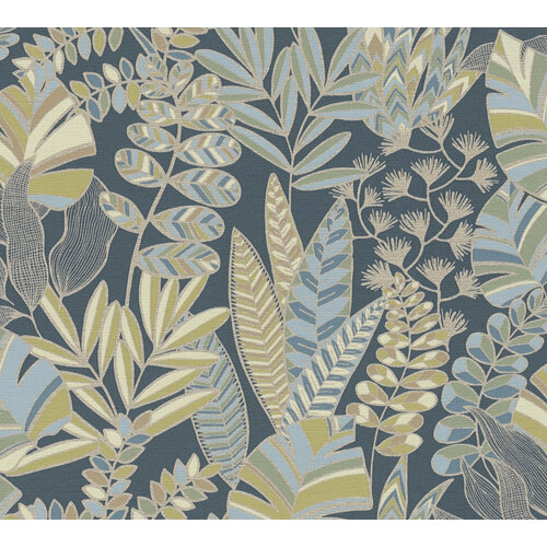 AS Creation Antigua - Blauw - Planten Behang - 390955