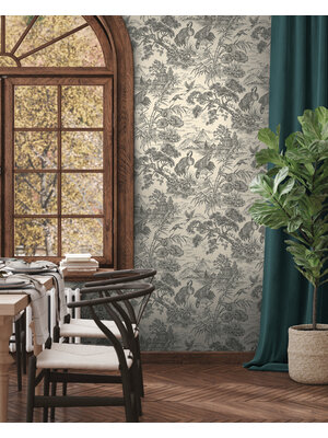 Dutch Wallcoverings Arboretum - Natoru Charcoal Cream - Antraciet/Creme
