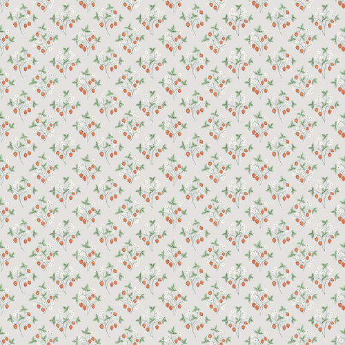 Dutch Wallcoverings Rosenlycka - Strawberries Beige/Red - Beige/Rood