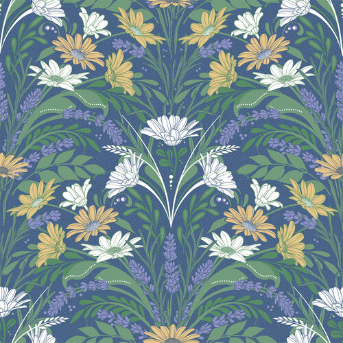 Dutch Wallcoverings Sunnano - Värmdö Blue/Yellow - Blauw/Geel