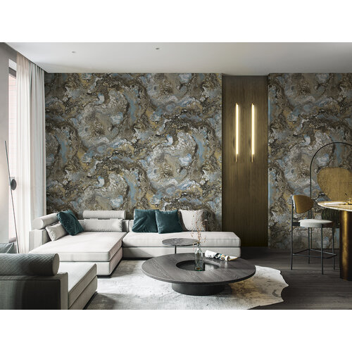 Dutch Wallcoverings Carrara Best - Blauw/Goud