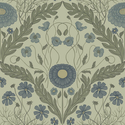 Dutch Wallcoverings Blomstermala - Marguerite Bl/Grn - Blauw/Groen