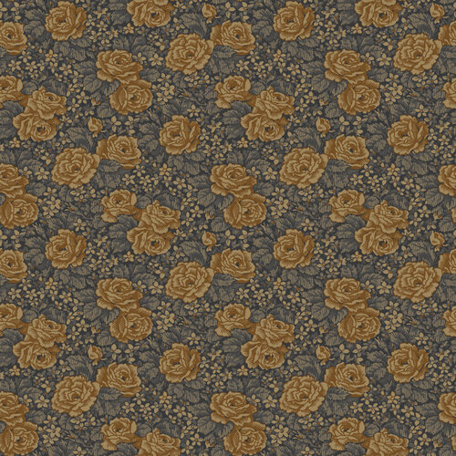 Dutch Wallcoverings Rosenlycka - Roses Blue/Brown - Blauw/Terra