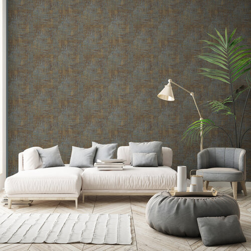 Dutch Wallcoverings Level Two - Antazit - Bruin/Blauw