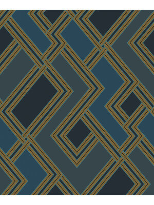 Dutch Wallcoverings Asperia - Fabric Geo - Donkerblauw/Goud